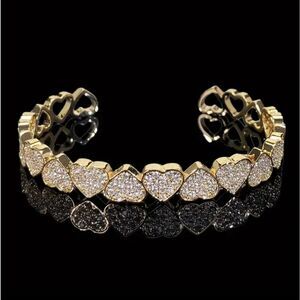 Gold Diamond Heart Bangle Bracelet
